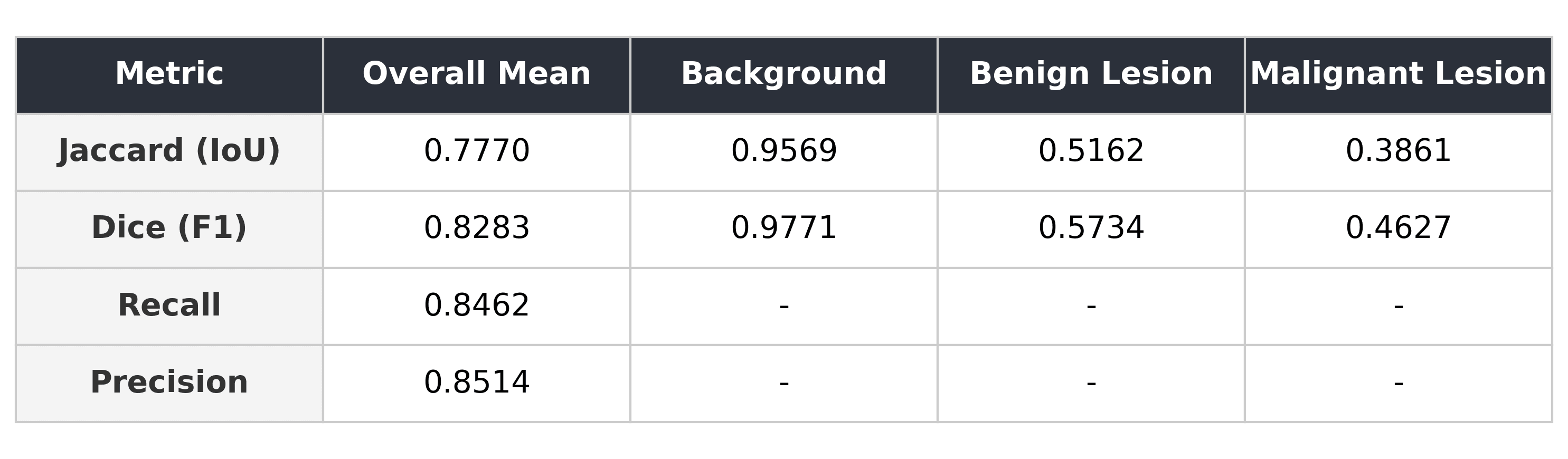 BUSI dataset quantitative scores